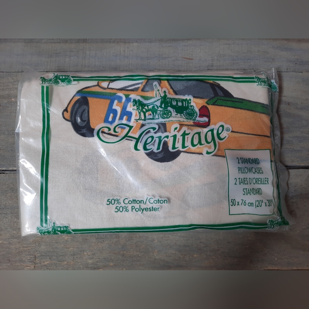 Vintage Heritage Standard Pillowcases Cotton Polyester Muscle Race Cars NEW